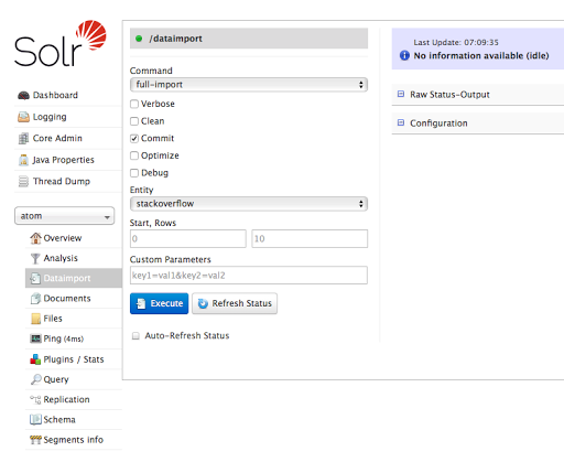 Solr Admin UI データインポート選択画面