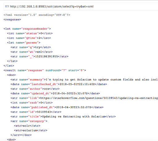 XML 形式のクエリ結果